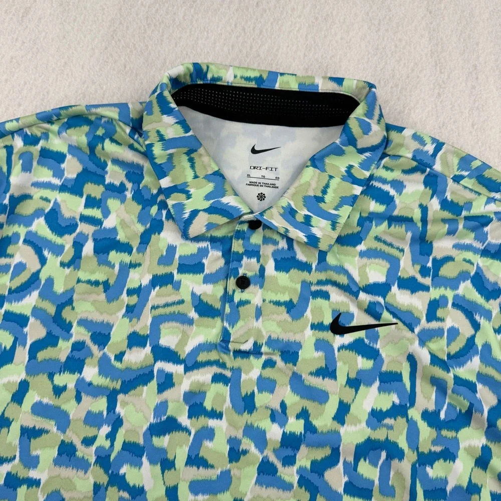 Nike Dri-FIT Golf Polo Shirt Mens XL Blue/Green Confetti Camo Print FD5939-435